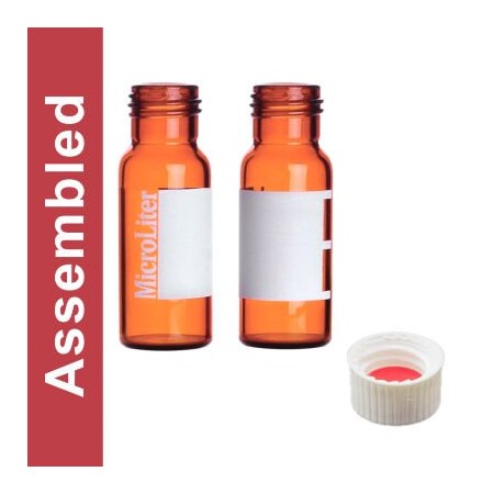 Cp Lab Safety. Wheaton MicroLiter 2ML Amber Screw Thread Vial Kit, PTFE / Silicone, Pre-Cut, 100pk 08-2230W-A